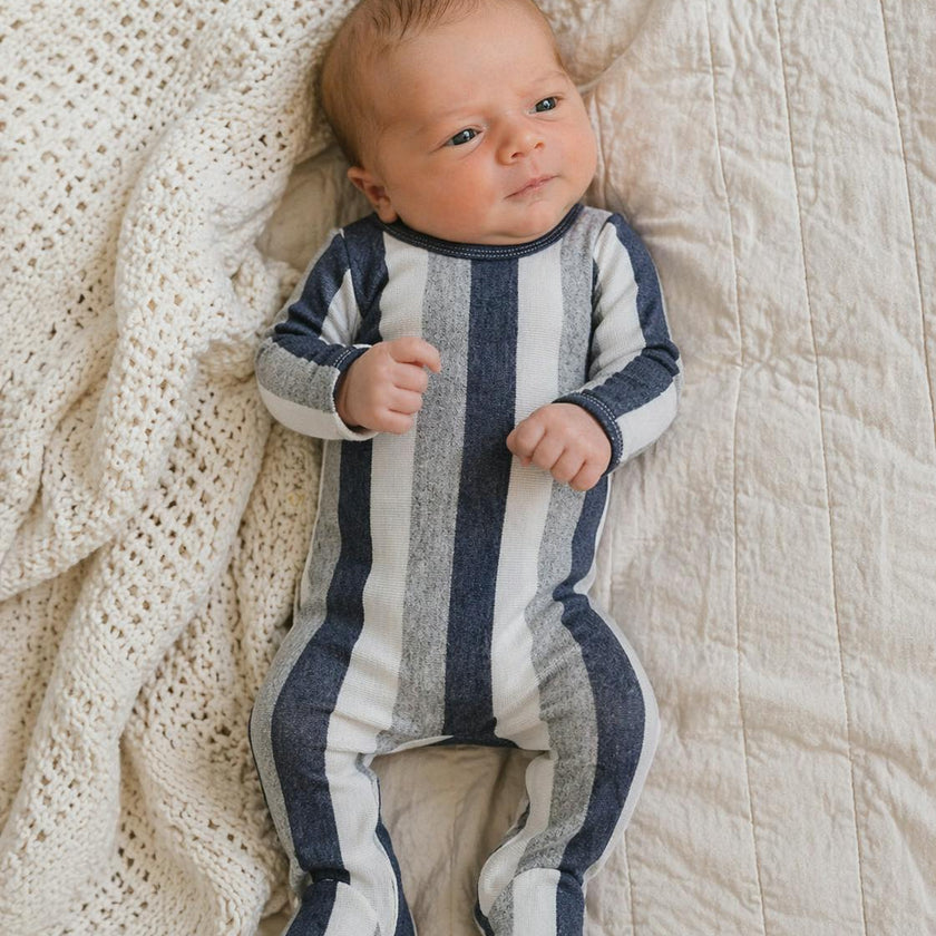 Striped Sweater Knit Long Sleeve Footie