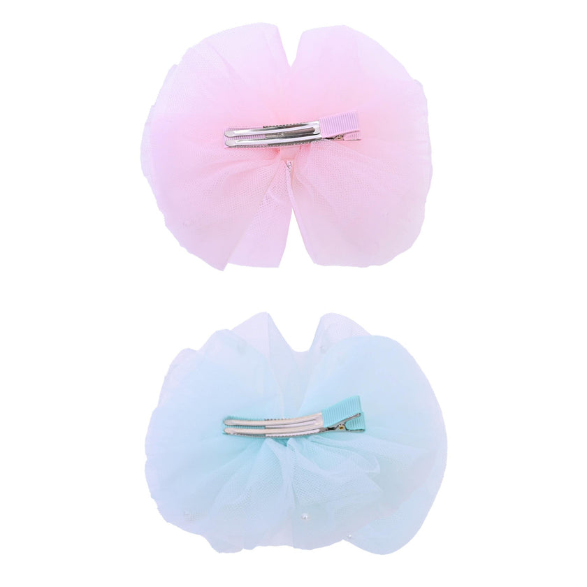 Tulle Bow Pearl Accented Hairclip Set