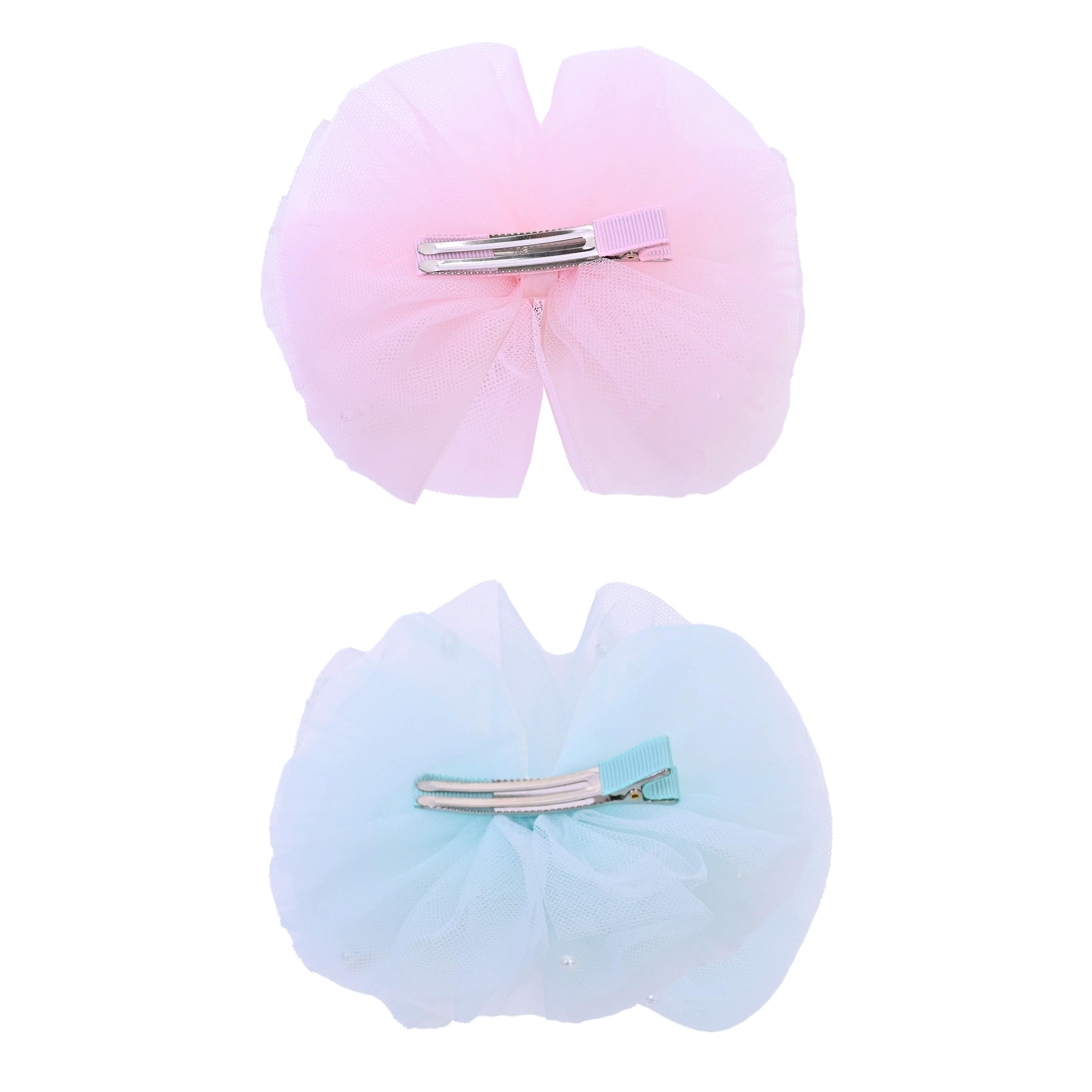 Tulle Bow Pearl Accented Hairclip Set