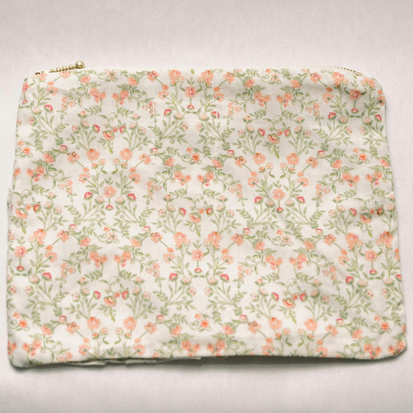 Apricot Meadow Timeless Floral Ruffle Zipper Pouch Lilac Vine Scroll