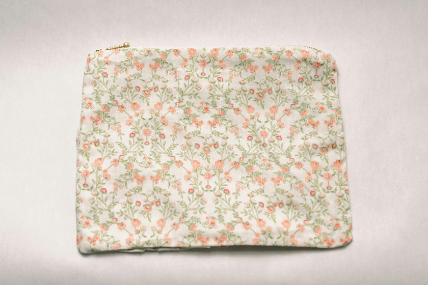 Apricot Meadow Timeless Floral Ruffle Zipper Pouch Lilac Vine Scroll