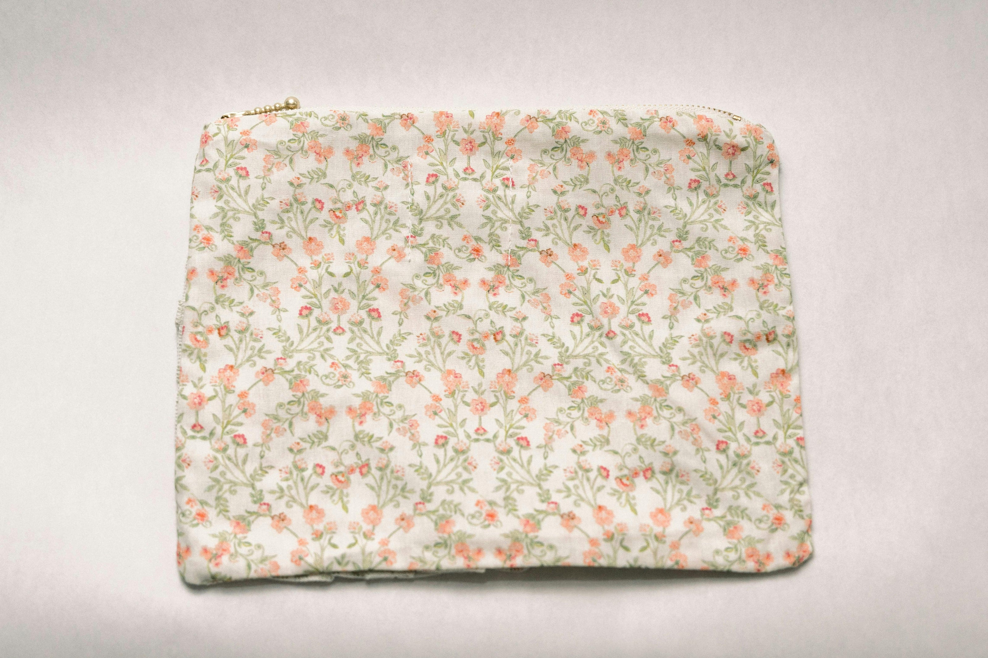 Apricot Meadow Timeless Floral Ruffle Zipper Pouch Lilac Vine Scroll