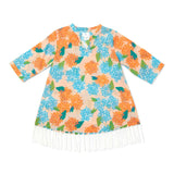 Floral Hand Fringe Print Long Sleeve Cover-Up