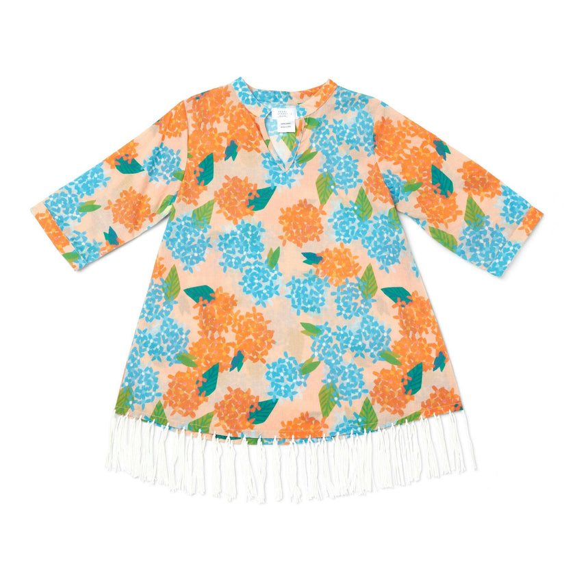 Floral Hand Fringe Print Long Sleeve Cover-Up