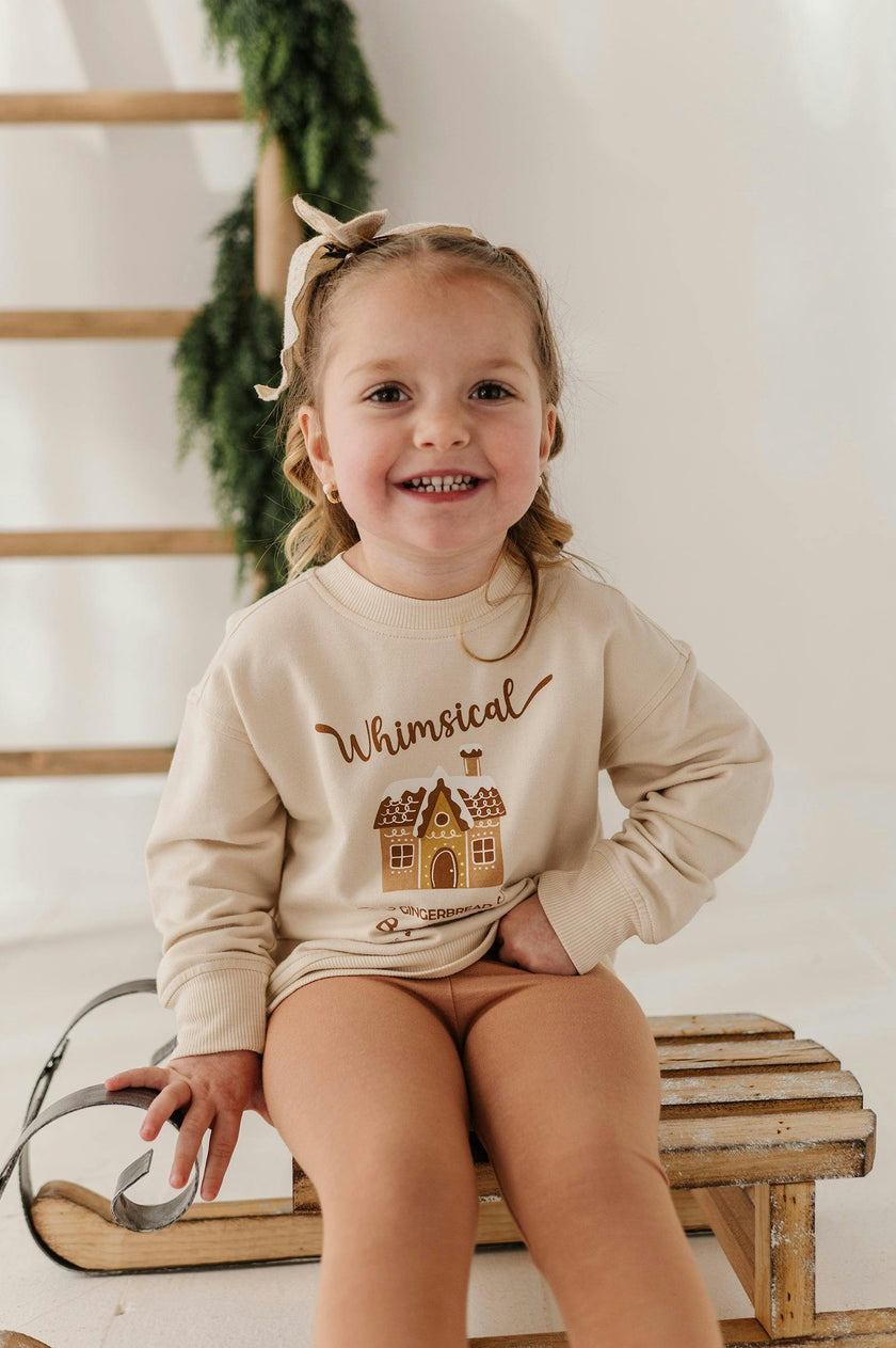 Girls Boxy Sweatshirt in Whimsical Gingerbread Bakery