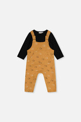 Organic Cotton Onesie With Overalls Set Black And Brown
