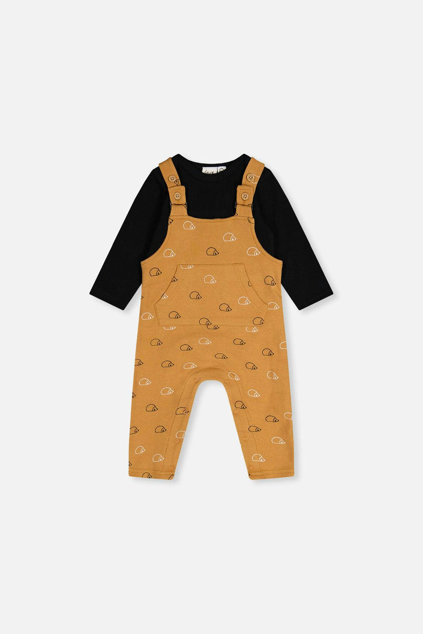 Organic Cotton Onesie With Overalls Set Black And Brown