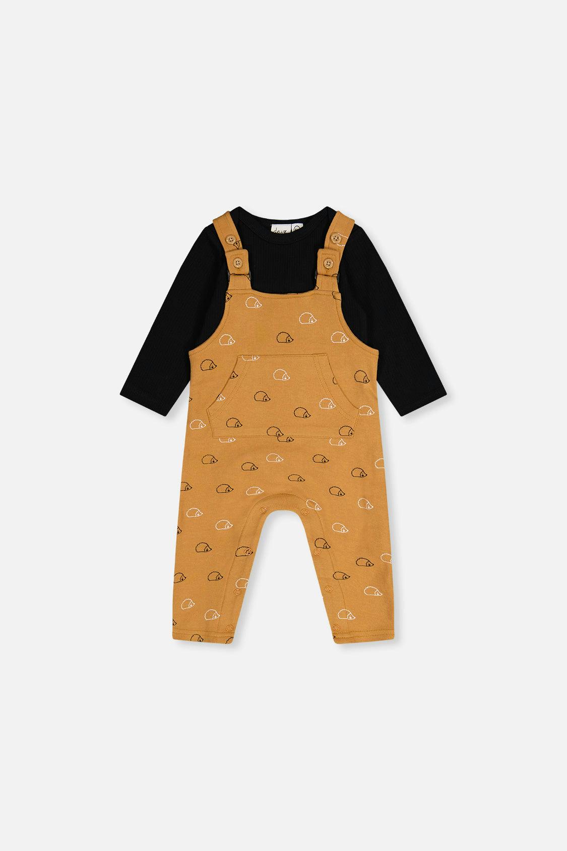 Organic Cotton Onesie With Overalls Set Black And Brown