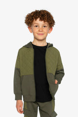 Full Zip Hooded Bi-Material Cardigan Green