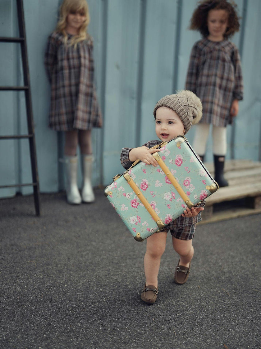 Sweet Plaid Long Puff Sleeve Top & Shorts Set