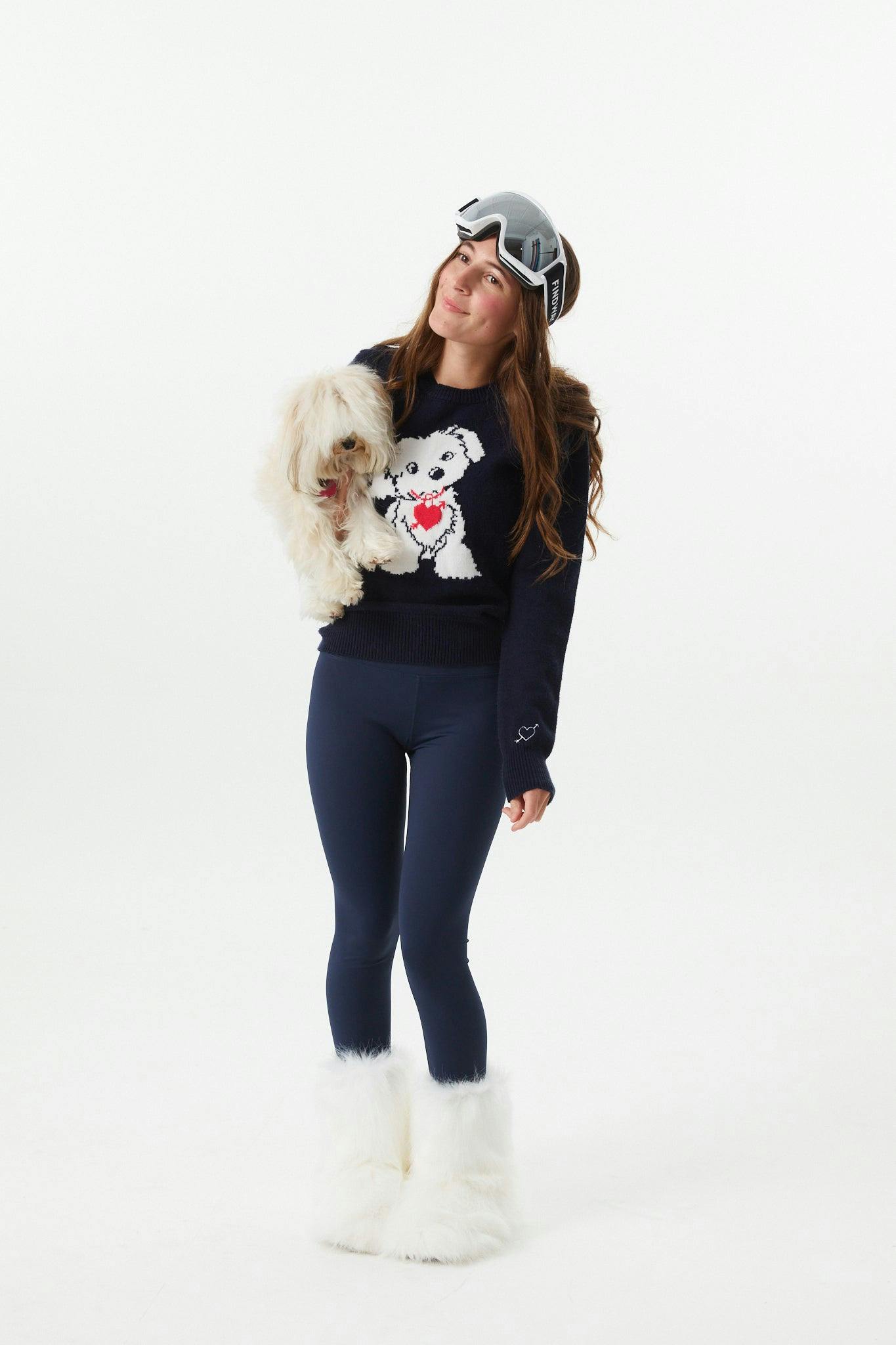 Tiegan Navy Puppy Graphic Graphic Sweater