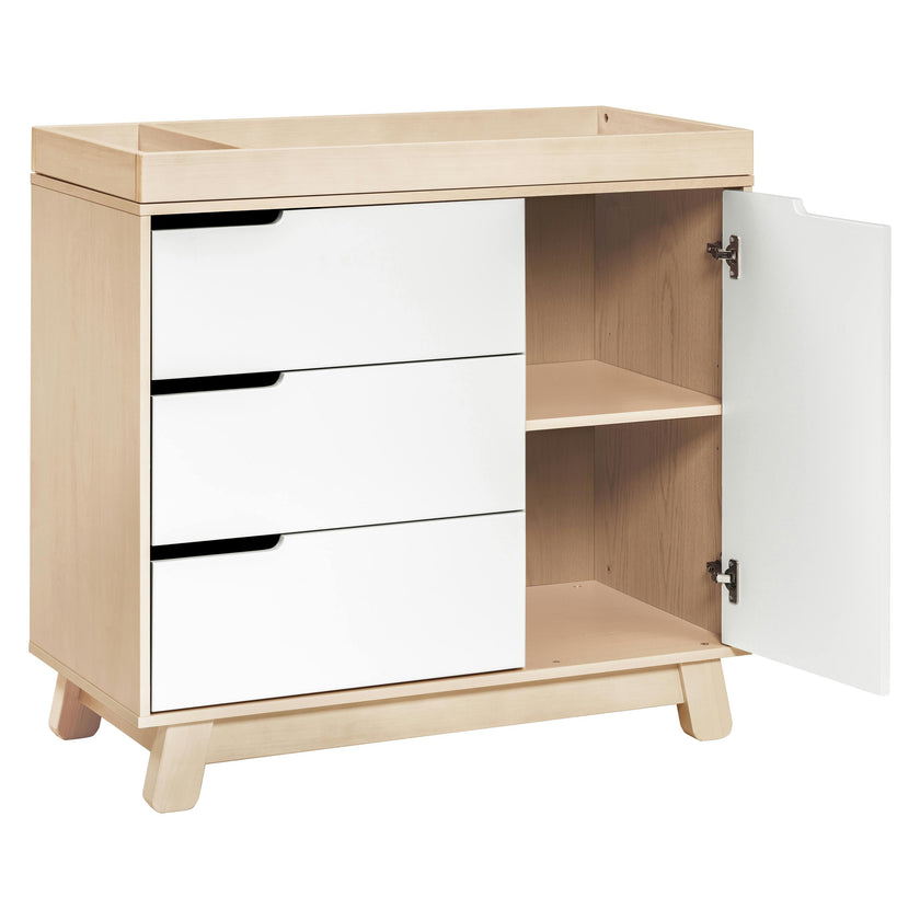 Hudson 3-Drawer Compact Changer Dresser with Removable Changing Tray (40") in Washed Natural / White