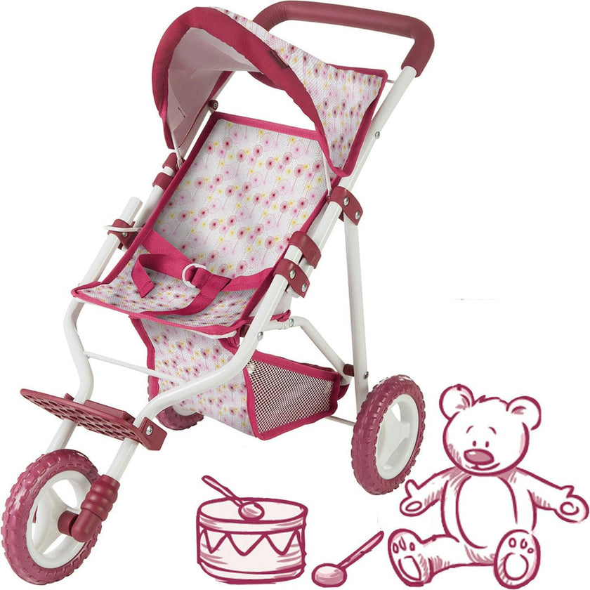 Gotz 3‑Wheel Doll Buggy "Happy Flower" – Compact Flower‑Print Doll Stroller with Sunshade