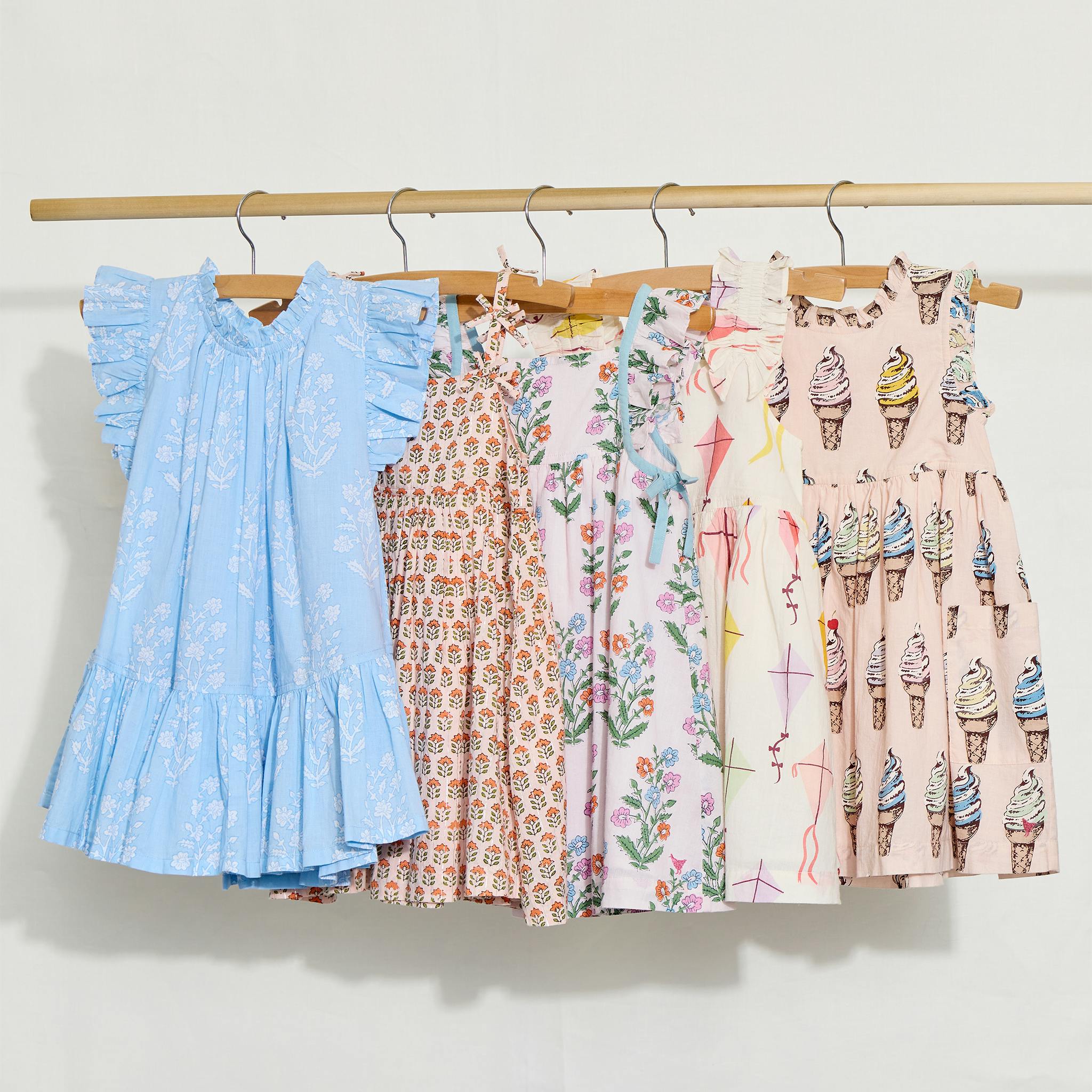 Girls Tia Dress - Pink Prairie Block Print