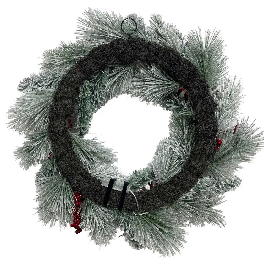 26" Flocked Pinecone, Berry & Ornament Wreath Pre-Lit