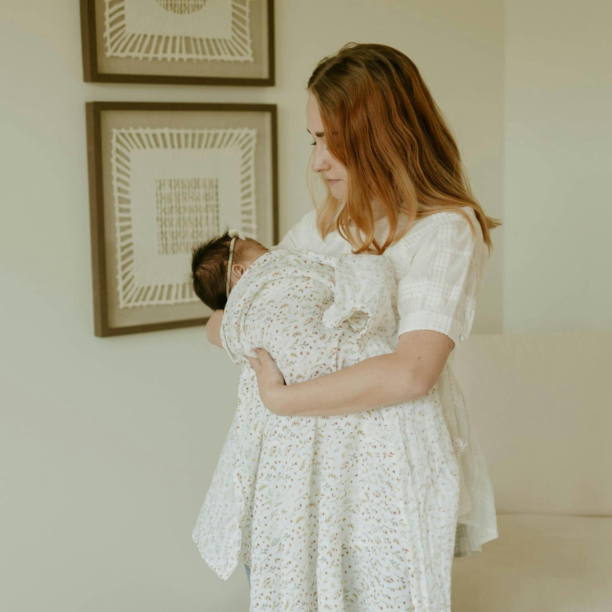 Organic Cotton Muslin Swaddle Blanket - Floral Field