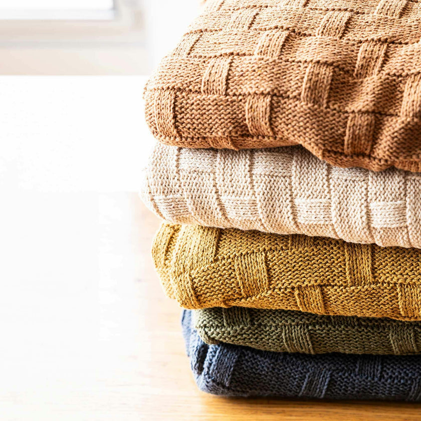 Textured Sustainable Knit Throw Blanket - Basketweave