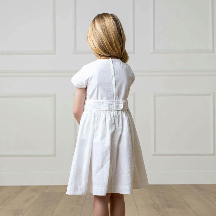 Organic Tulip Sleeve Swiss Dot Party Dress, White