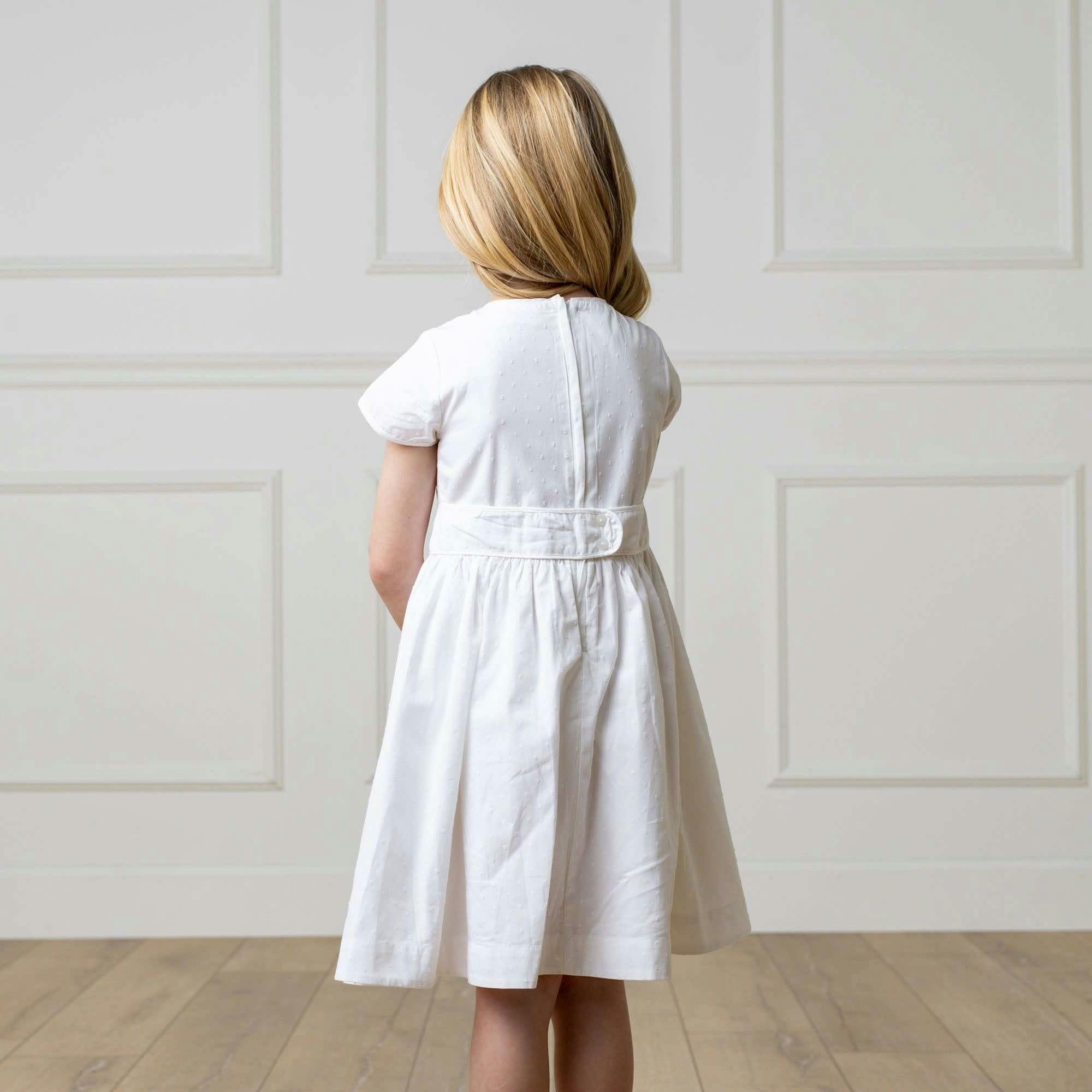 Organic Tulip Sleeve Swiss Dot Party Dress, White