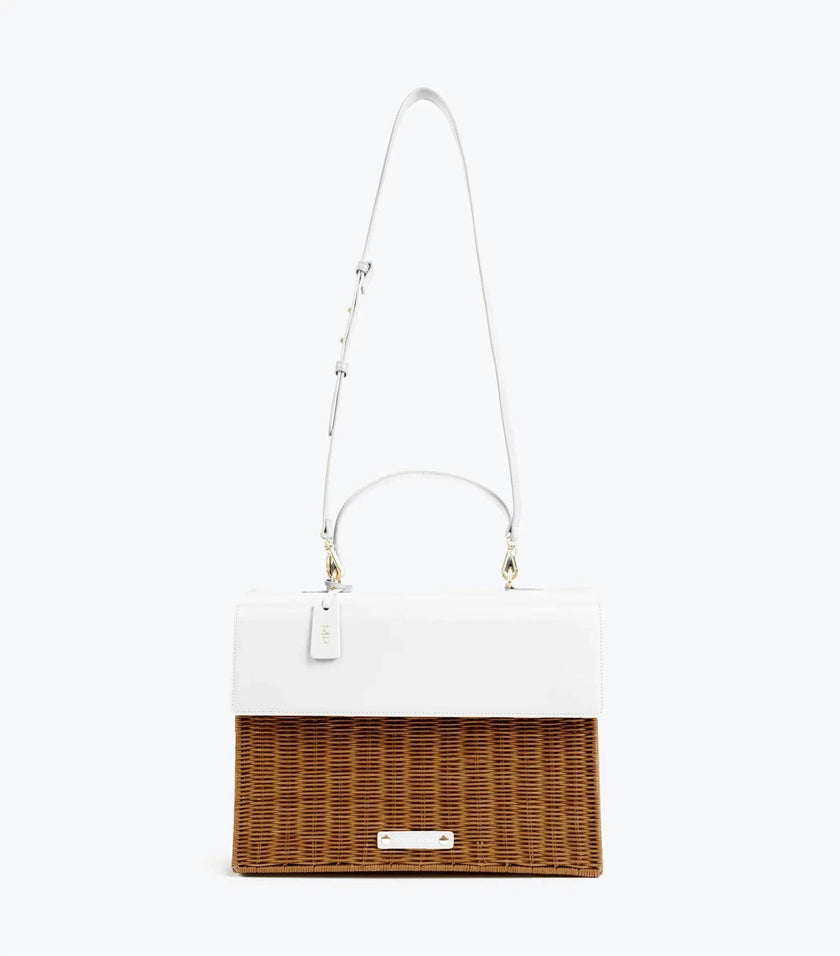 Large, Insulated, Hand-Woven Wicker Lunchbox, Dark White
