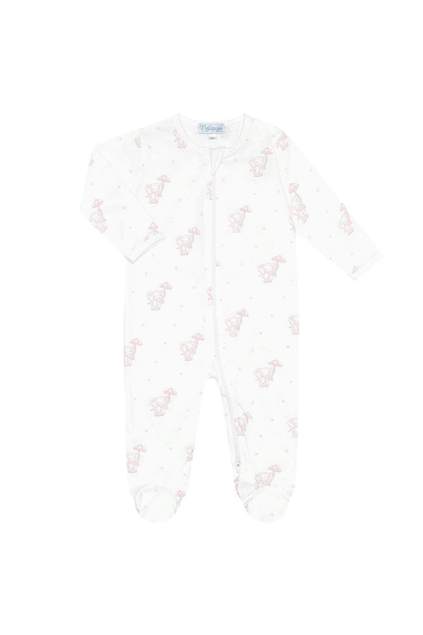 Pink Elephant Zipper Footie