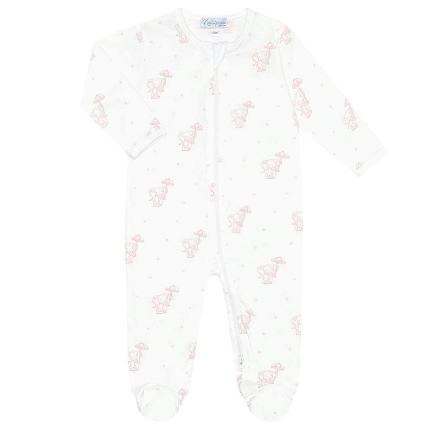 Pink Elephant Zipper Footie
