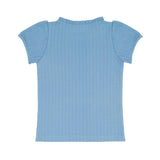 girls dusk blue ruffle pointelle puff sleeve shirt