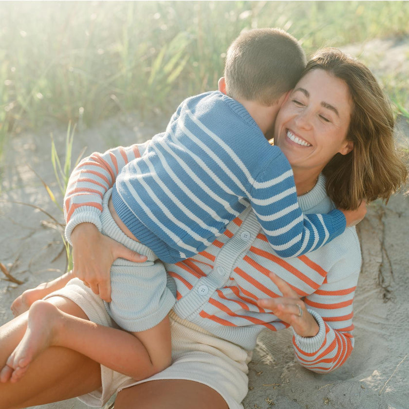 unisex regatta and light blue stripe knit cardigan