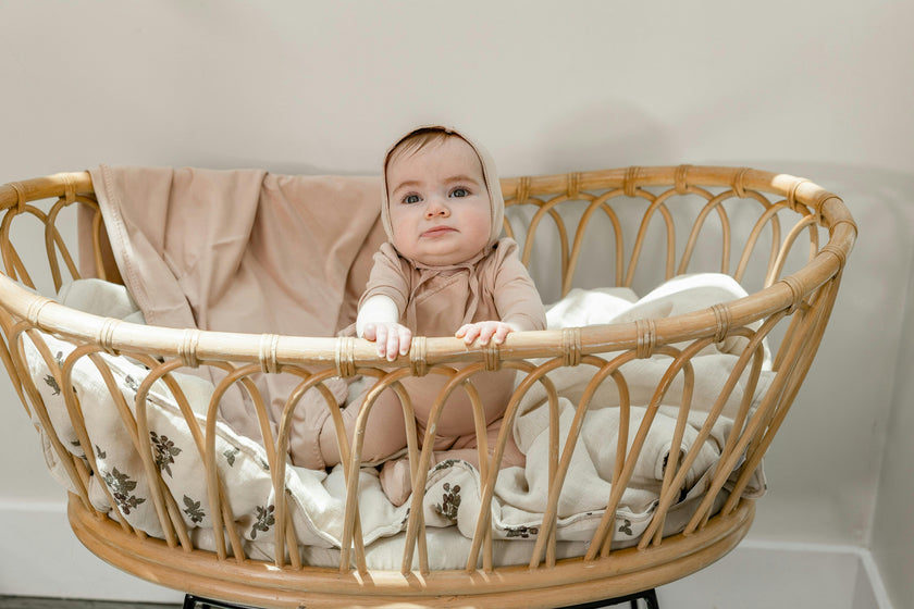 Wrap Snap Front Knit Romper and Bonnet Two Piece Set