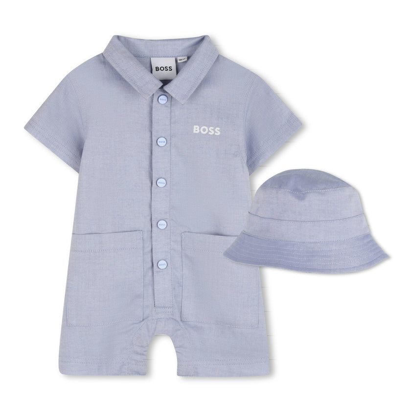 Light Blue Romper & Hat Set