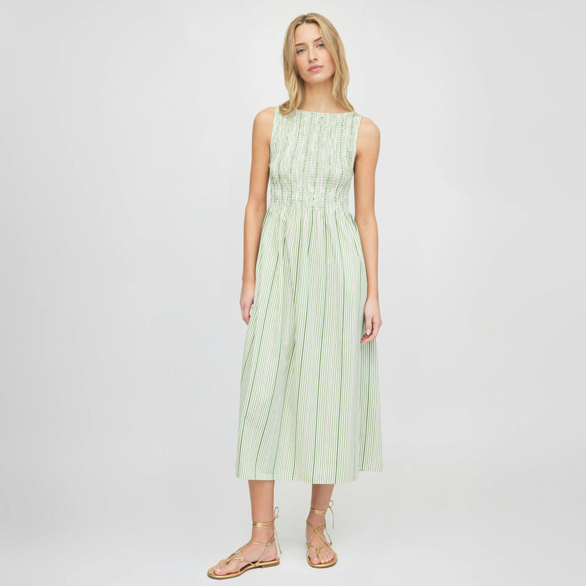 The Cosima Nap Dress - Green Jacquard Stripe