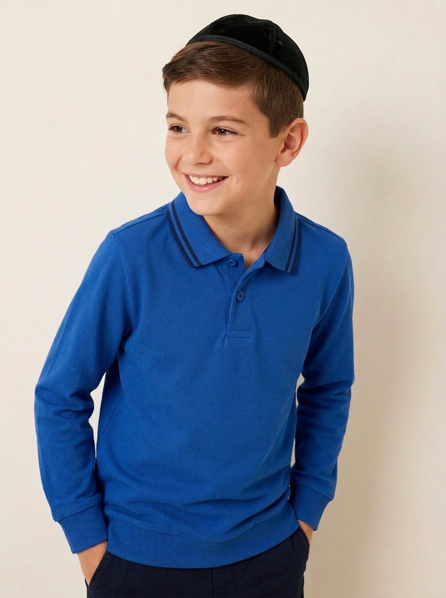 Boys Long Sleeve Striped Collar Polo