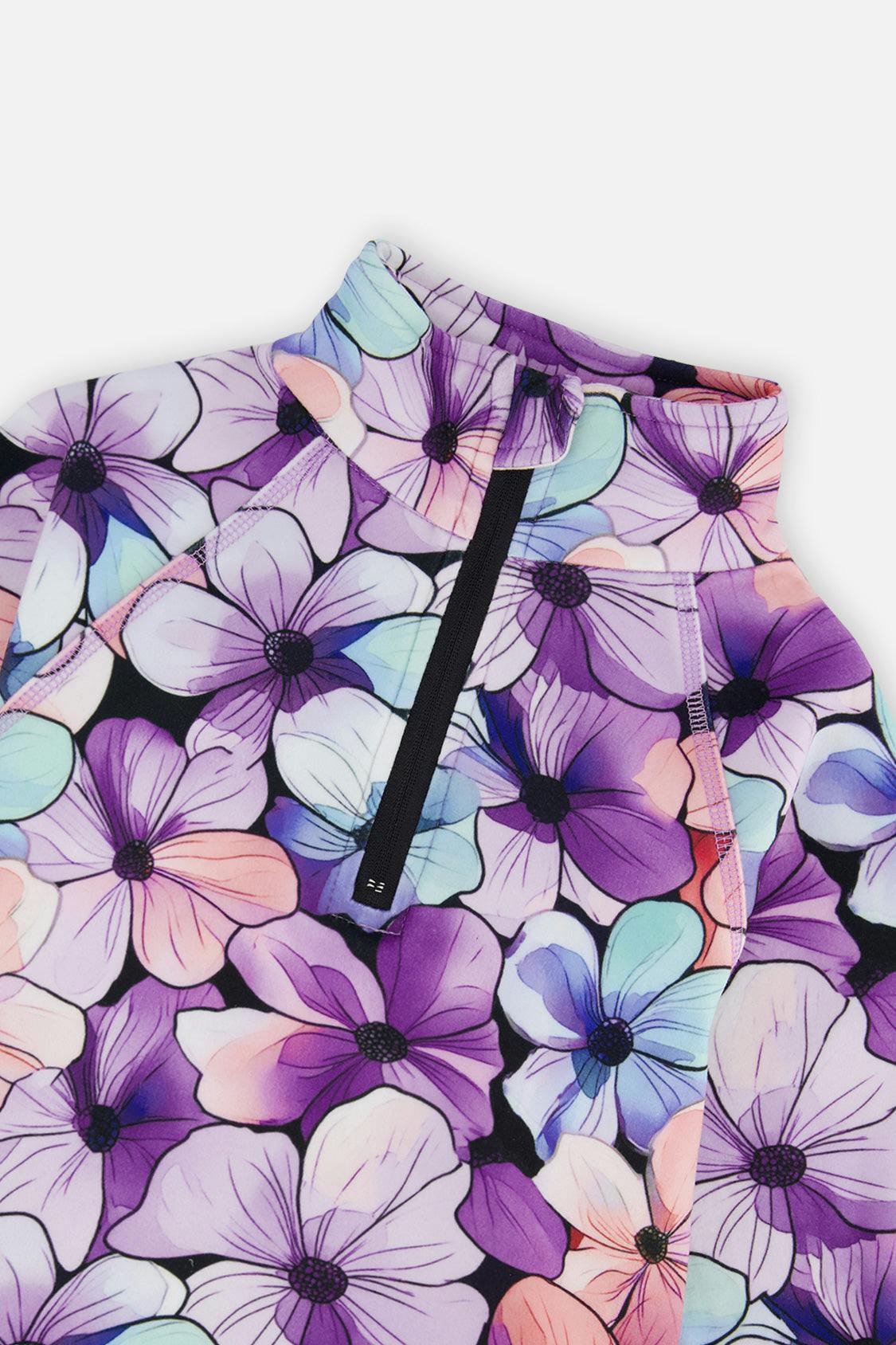 Two Piece Thermal Underwear Purple Floral Print