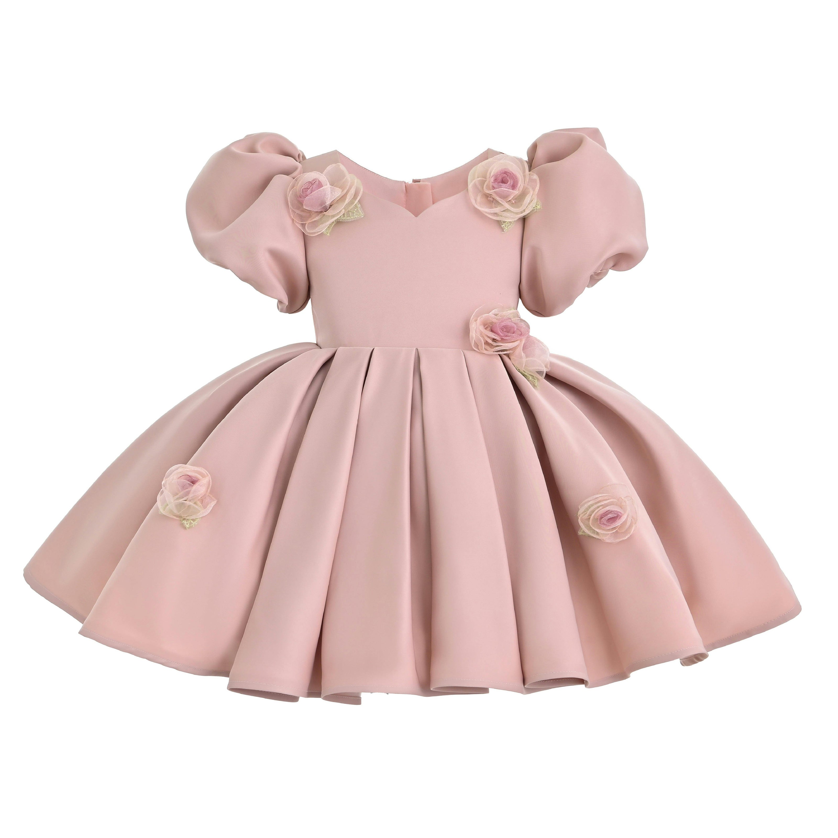Pink Verena Tulle Pleated Floral Dress