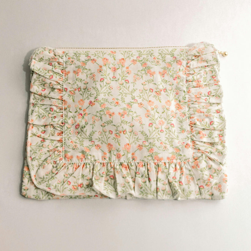 Apricot Meadow Timeless Floral Ruffle Zipper Pouch Lilac Vine Scroll
