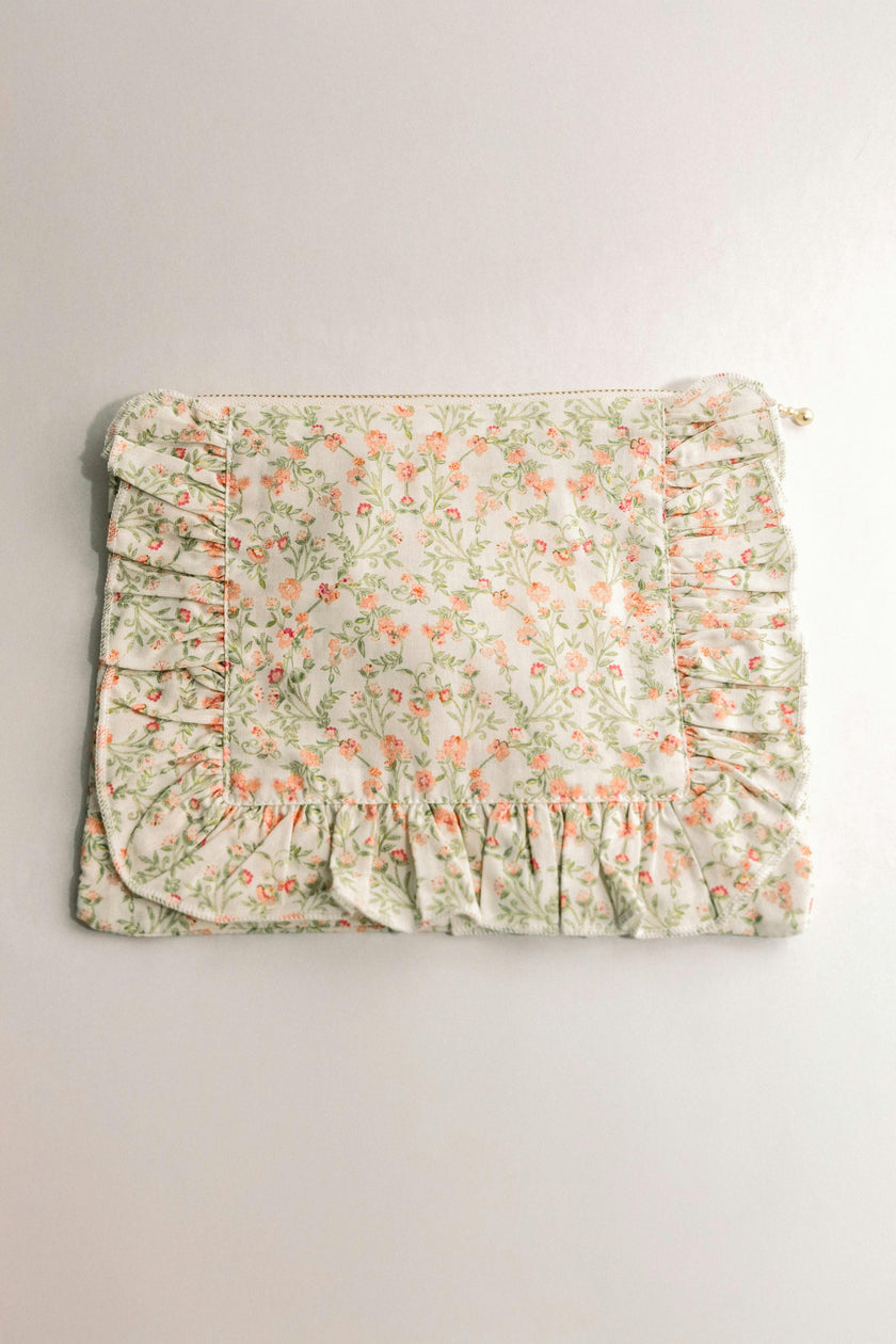 Apricot Meadow Timeless Floral Ruffle Zipper Pouch Lilac Vine Scroll