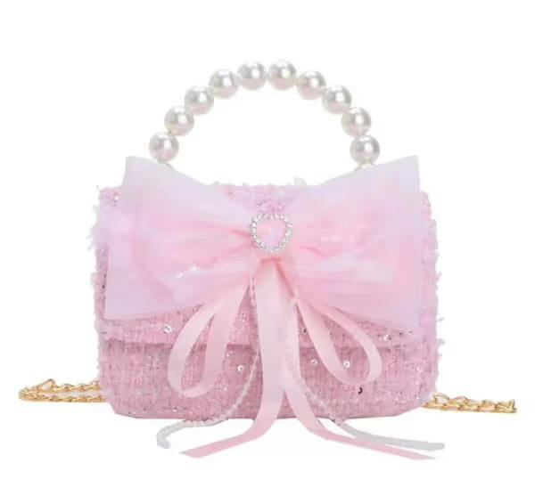 Pink Organza Ribbon Bow Heart Purse