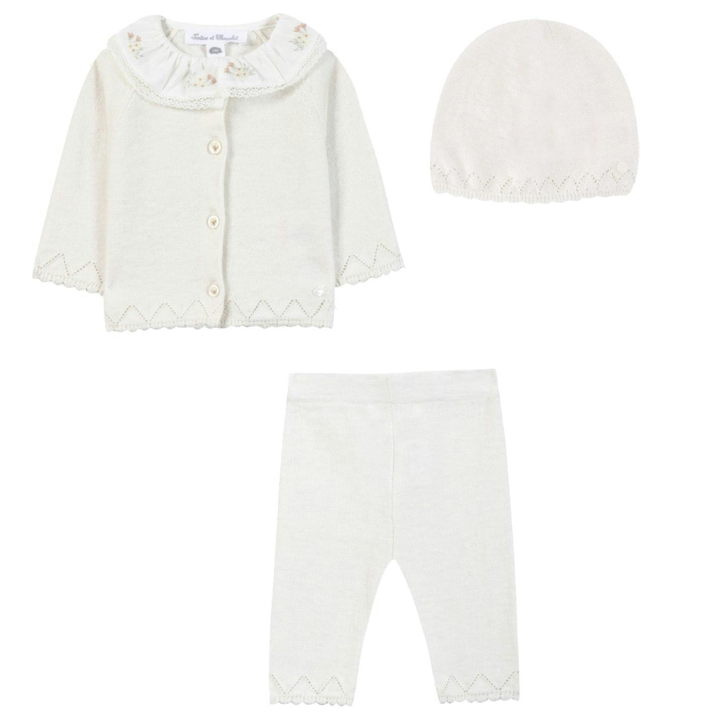TARTINE ET CHOCOLAT Delicate Knit Baby Set - Nacre