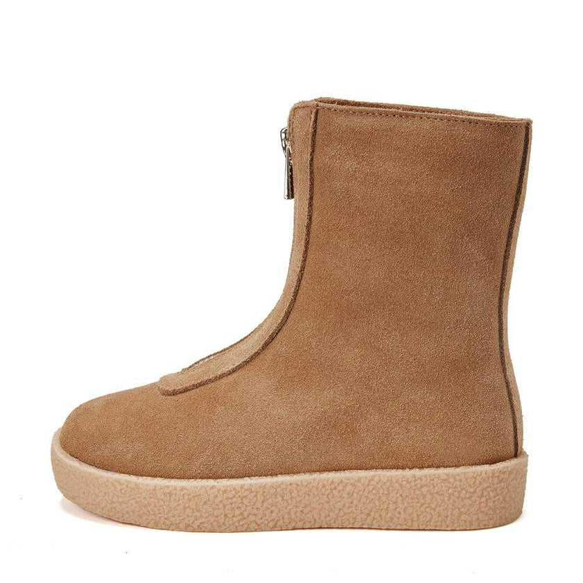 Leah Suede Leather Rubber Sole Front-Zip High Boots