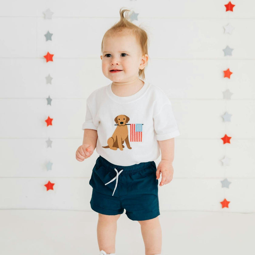 Patriotic Pup Patch Short Sleeve Romper - White