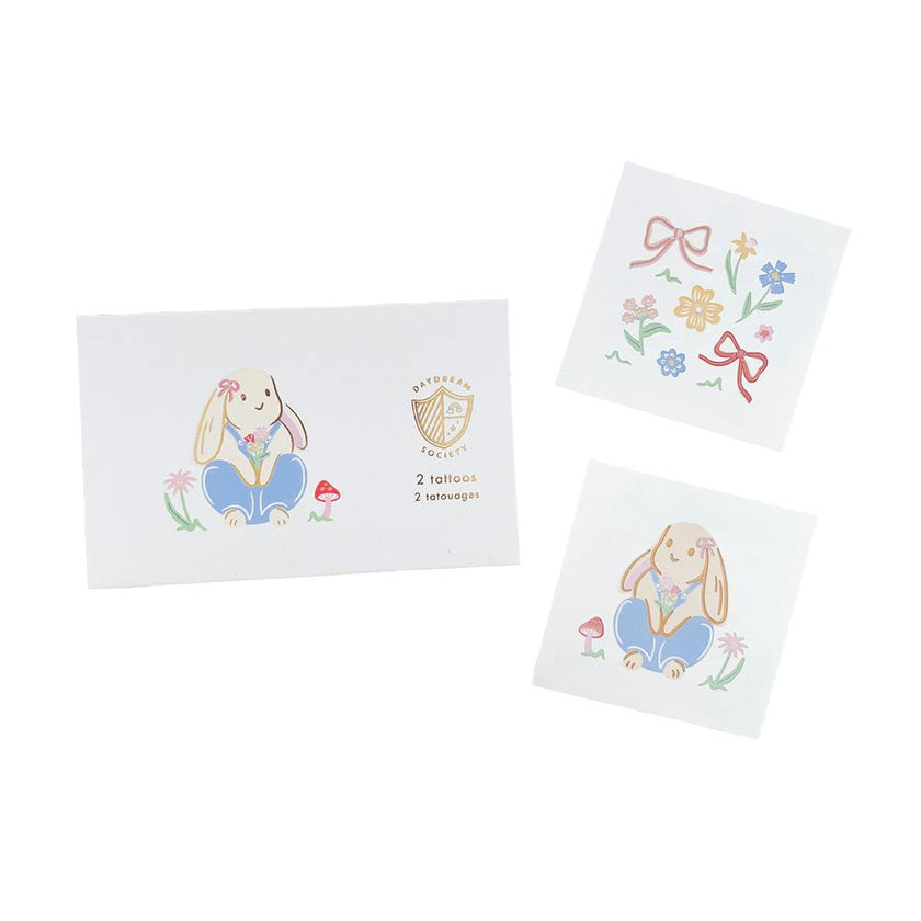 Bunnies In The Garden Overalls Bunny Temporary Tattoos