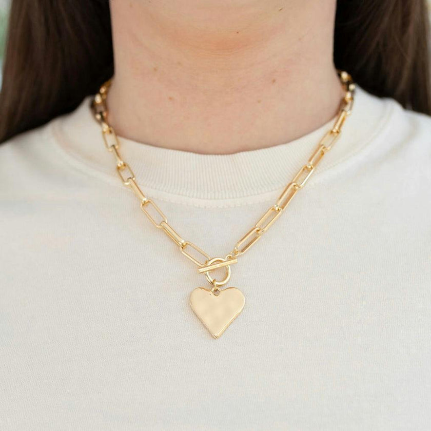 Hammered Heart Toggle Necklace