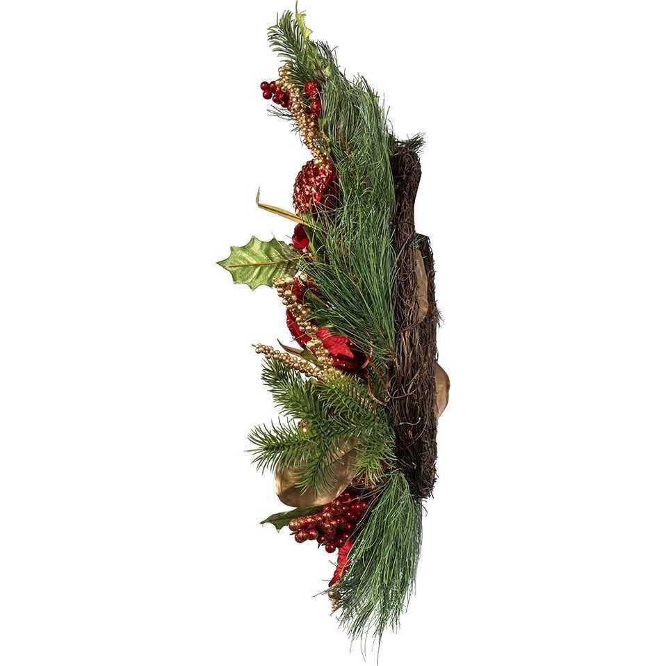 24-Inch Unlit Gold and Red Poinsettia Wreath