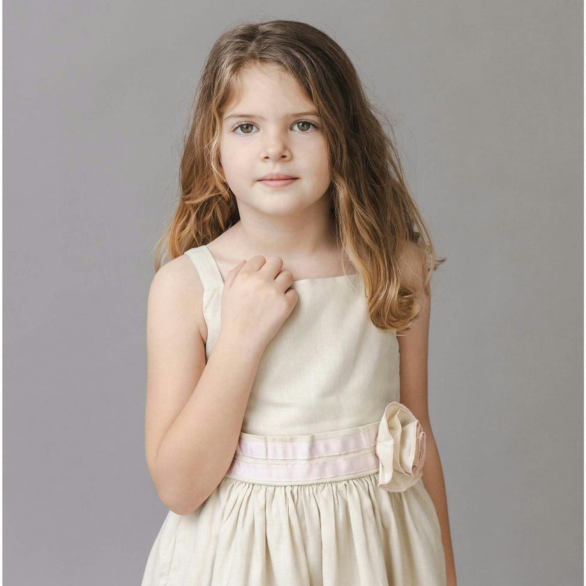 Linen Cami Rosette Dress, Brown