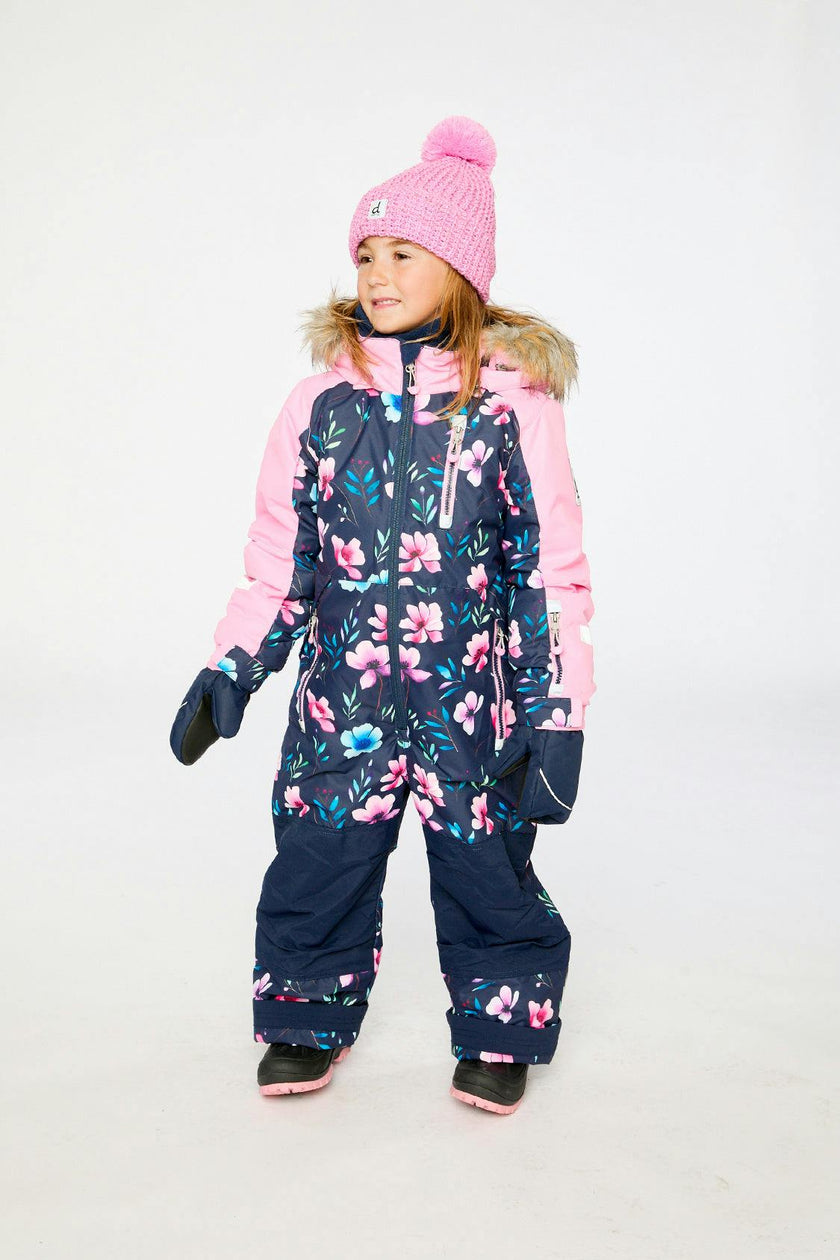 Kids One Piece Play Snowsuit Blue Floral Print