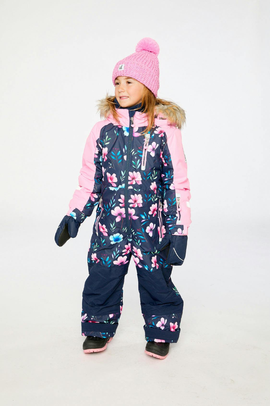 Kids One Piece Play Snowsuit Blue Floral Print