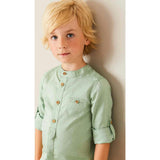 Plain Mao Collar Long Sleeve Shirt in Green (12mths-10yrs)