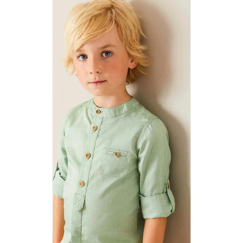 Plain Mao Collar Long Sleeve Shirt in Green (12mths-10yrs)