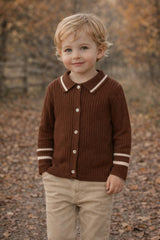 Classic Collar Contrast Stripe Cardigan