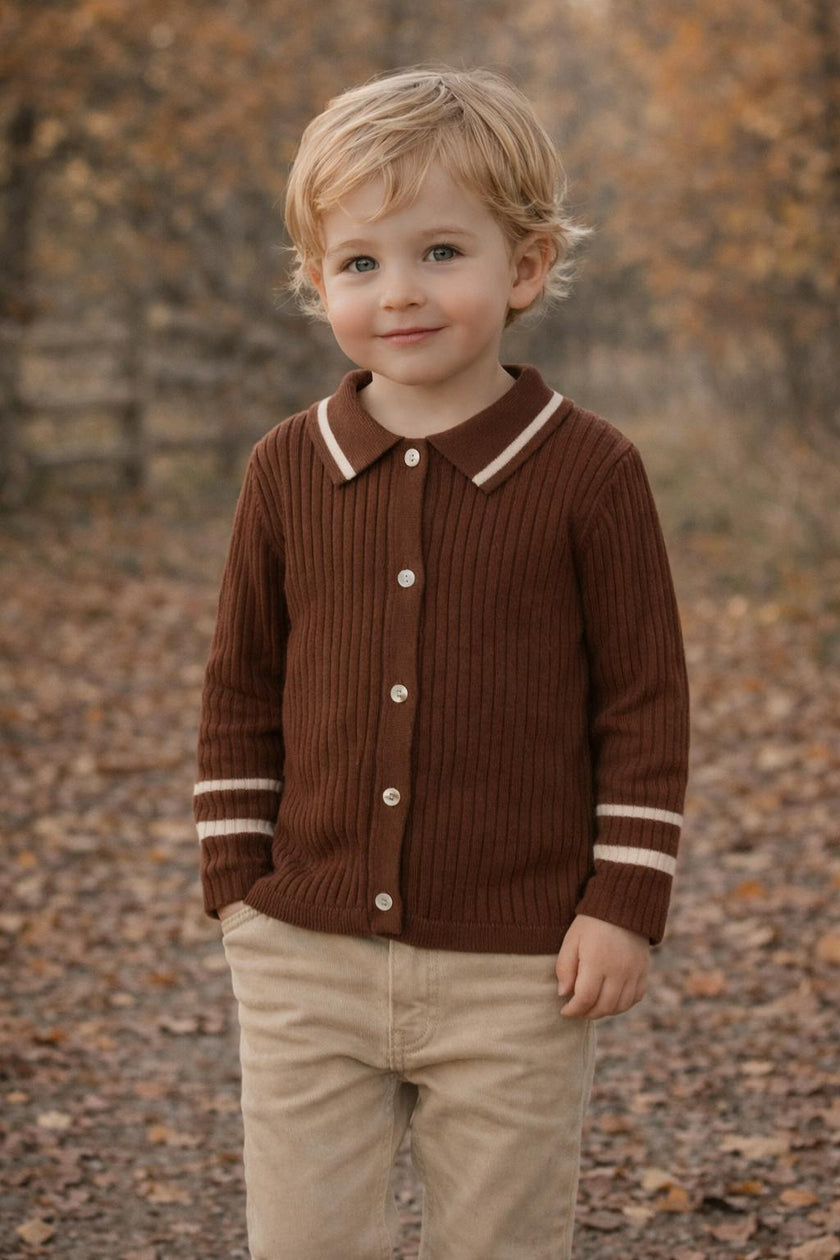 Classic Collar Contrast Stripe Cardigan